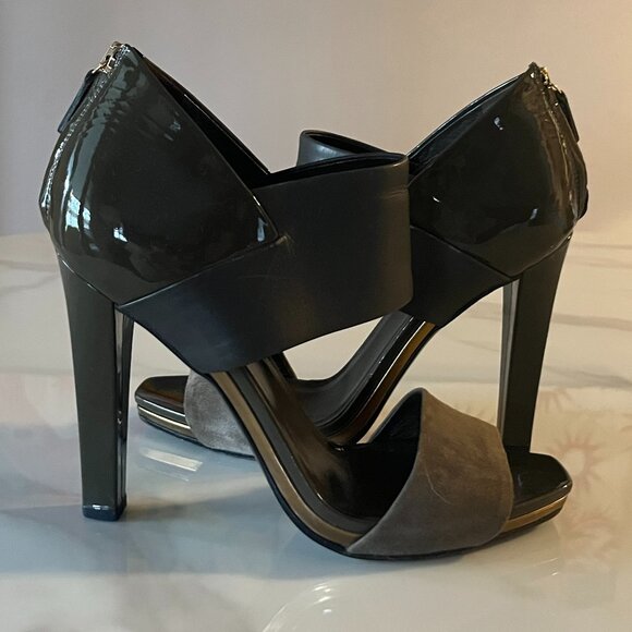 Gucci Shoes - Gucci Black and Gray Patent Leather High Heel Sandals